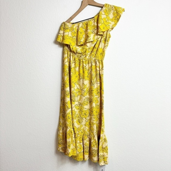 CUPSHE YELLOW FLORAL PRINT ONE  SHOULDER WOMEN SUMMER DRESS SIZE XS BRAND NEW - Picture 8 of 11